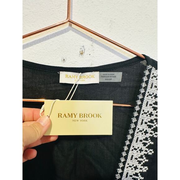 NWT RAMY BROOK Black White Tie Front Tassels Samira Mini Beachy Coverup Size XXS - Picture 7 of 11